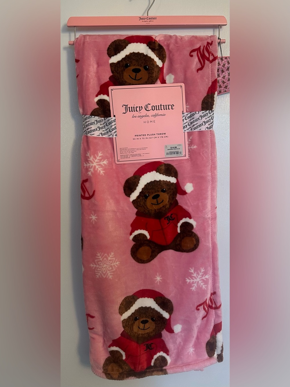 Juicy Couture Plush Throw Blanket, hot pink Teddy Bears 50x70 Viral new 2026